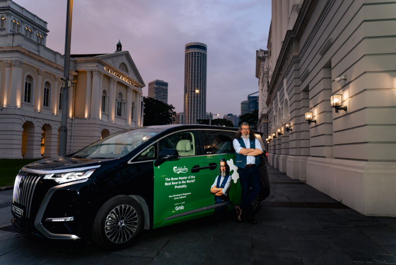 Carlsberg and Grab campaign vehicle with Zoran Gojkovic in Singapore