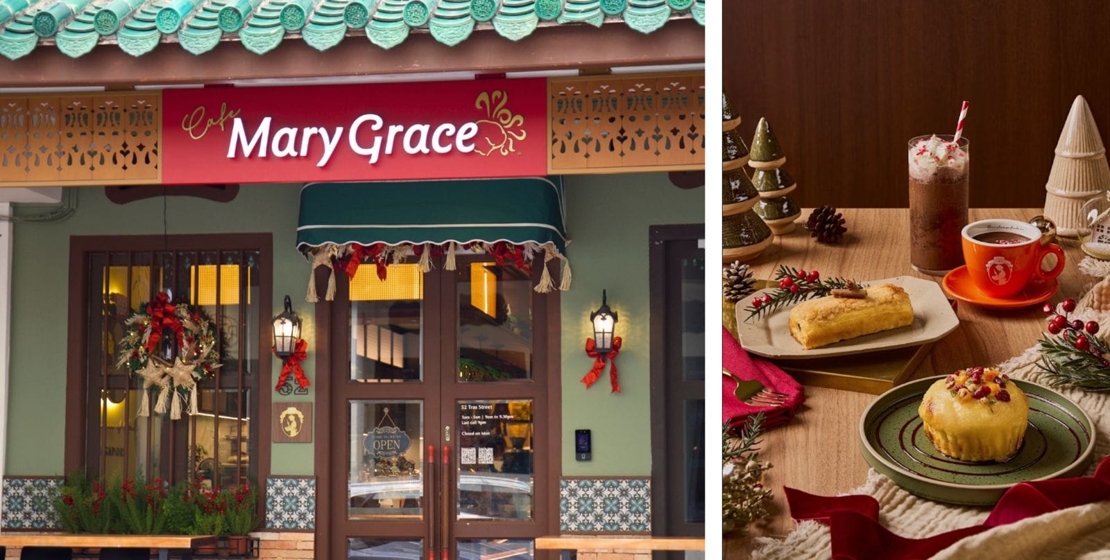 The café’s festive bakes and Christmas storefront, in a supplied press composite.