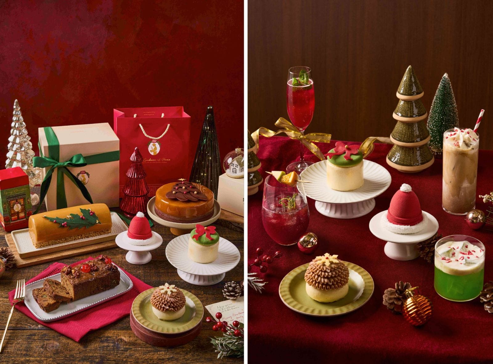 The Christmas cake range includes whole cakes and individual desserts.